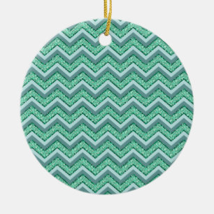 Faceted Emerald Chevron Pattern Ceramic Ornament