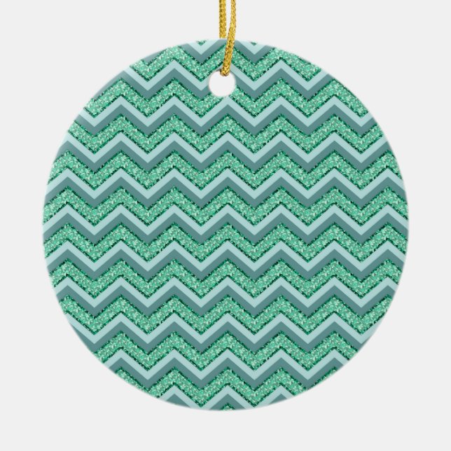 Faceted Emerald Chevron Pattern Ceramic Ornament (Front)