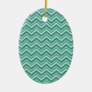 Faceted Emerald Chevron Pattern Ceramic Ornament