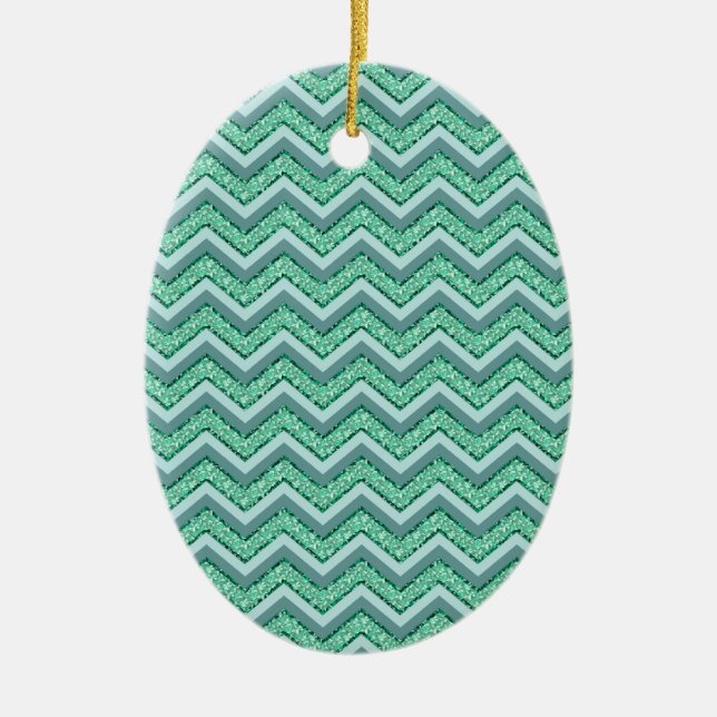 Faceted Emerald Chevron Pattern Ceramic Ornament (Front)