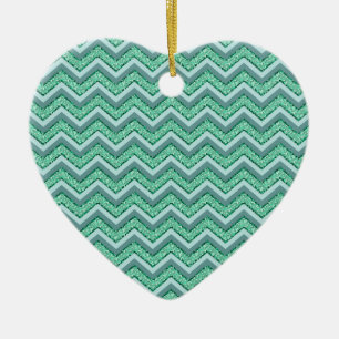 Faceted Emerald Chevron Pattern Ceramic Ornament