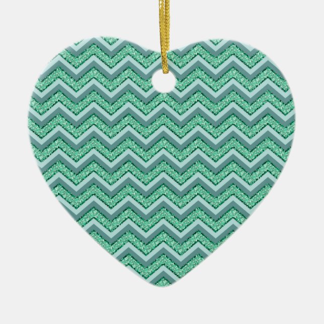 Faceted Emerald Chevron Pattern Ceramic Ornament (Front)