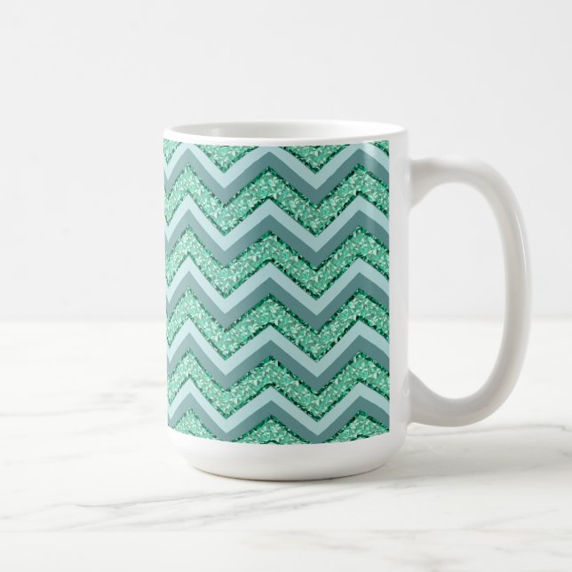 Faceted Emerald Chevron Pattern Coffee Mug (Right)
