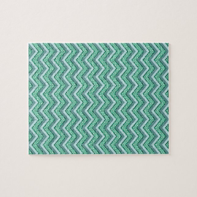 Faceted Emerald Chevron Pattern Jigsaw Puzzle (Horizontal)