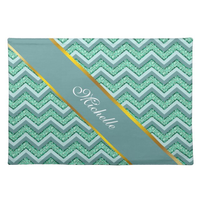 Faceted Emerald Chevron Pattern Placemat (Front)