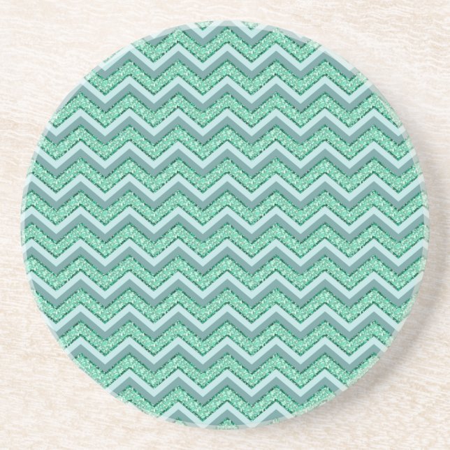 Faceted Emerald Chevron Pattern Sandstone Coaster (Front)