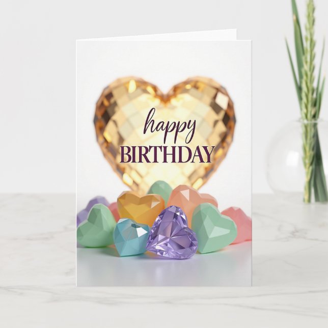 Faceted Hearts Birthday Card (Front)