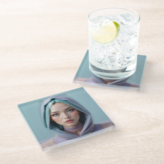 Faceted Sand Art Woman Glass Coaster