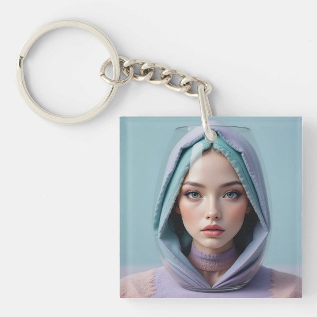 Faceted Sand Art Woman Keychain (Front)