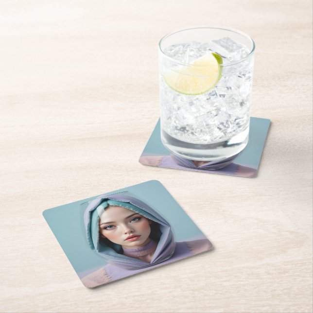 Faceted Sand Art Woman Square Paper Coaster (Insitu)