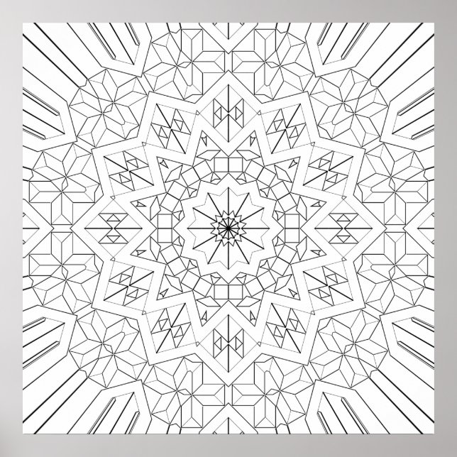 Faceted Starburst Geometric Mandala Pattern Art Poster (Front)