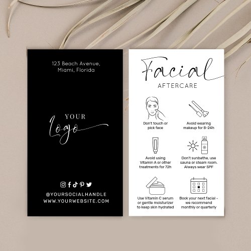 Facial After Care Instructions Minimalist Logo Business Card