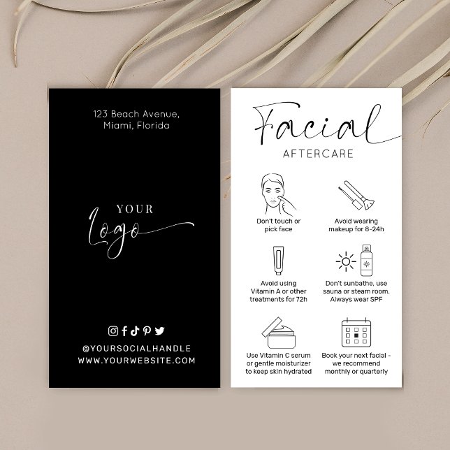 Facial After Care Instructions Minimalist Logo Business Card (Creator Uploaded)