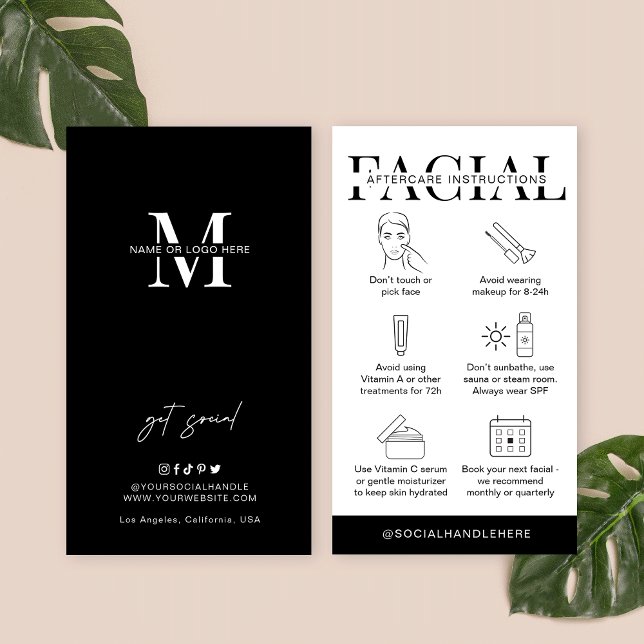 Facial Aftercare Instructions Minimal Aesthetician Business Card (Creator Uploaded)