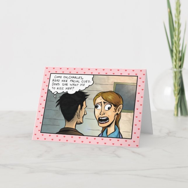 Facial Cues Kiss Me Valentine Holiday Card (Front)