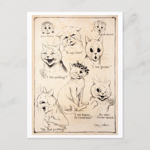 Facial Expressions of Various Cats Louis Wain Postcard