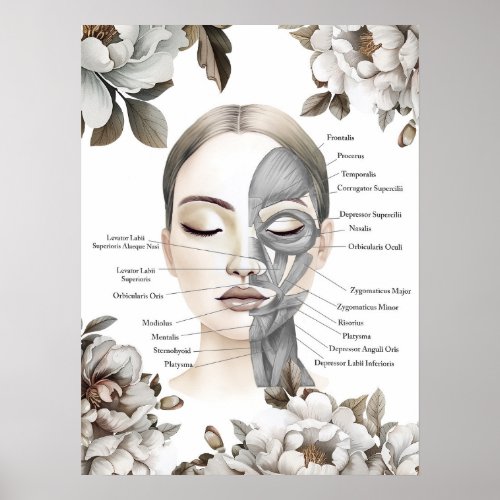Facial Muscles Anatomy Art Massage Therapist Gift Poster