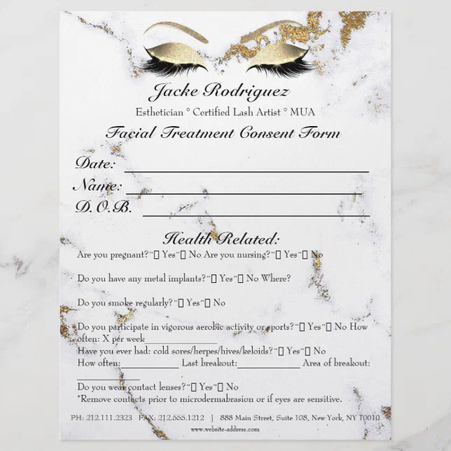 Facial Treatment Consent Form Marble Part 1 Flyer | Zazzle