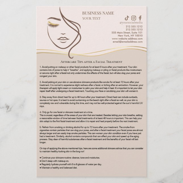 FACIAL TREATMENTS Aftercare flyer