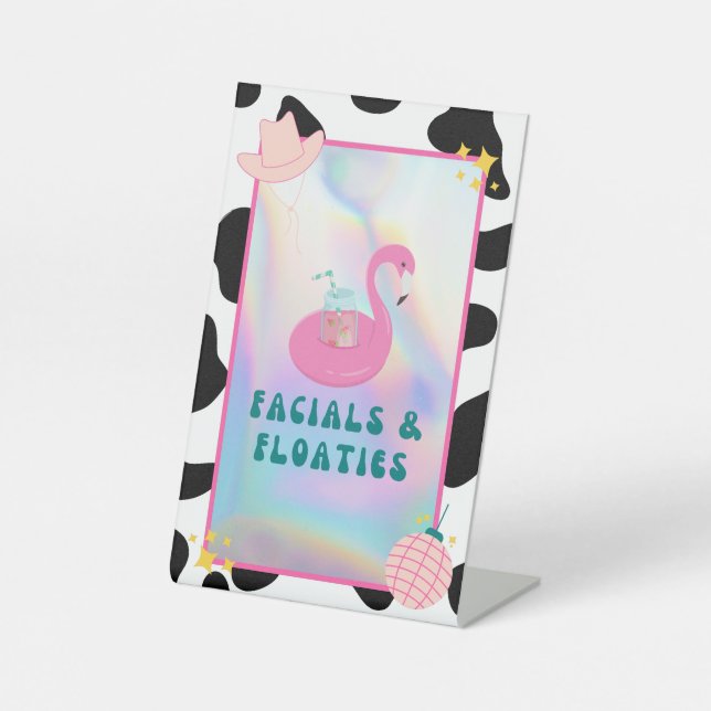 "Facials & Floaties" Disco Cowgirl Bach Party Sign (Front)