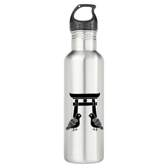 Facing doves and Torii Stainless Steel Water Bottle (Front)