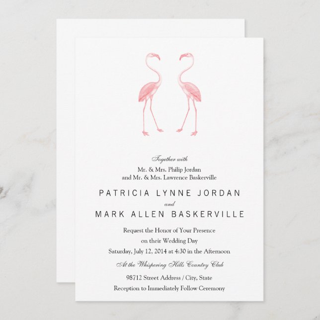 Facing Flamingos Invitation (Front/Back)