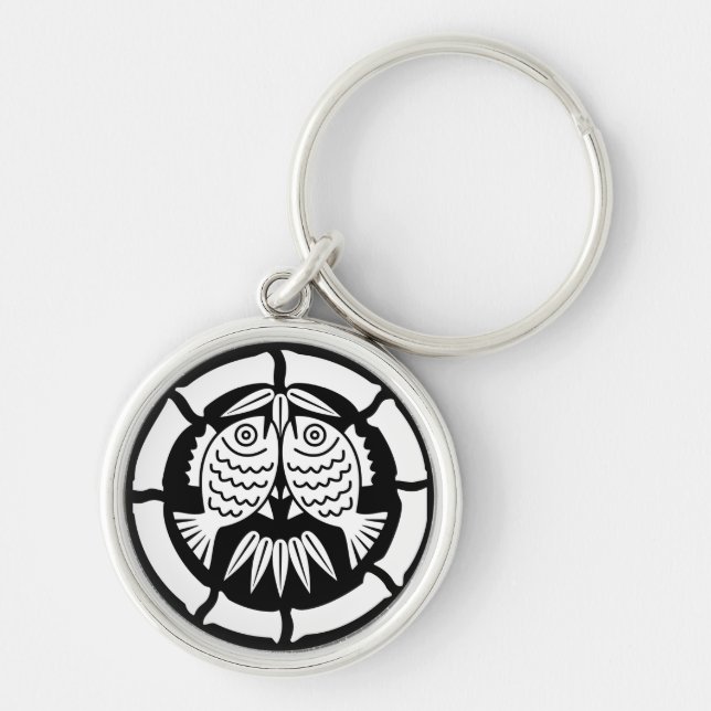 Facing sea breams B in bamboo circle Keychain (Front)