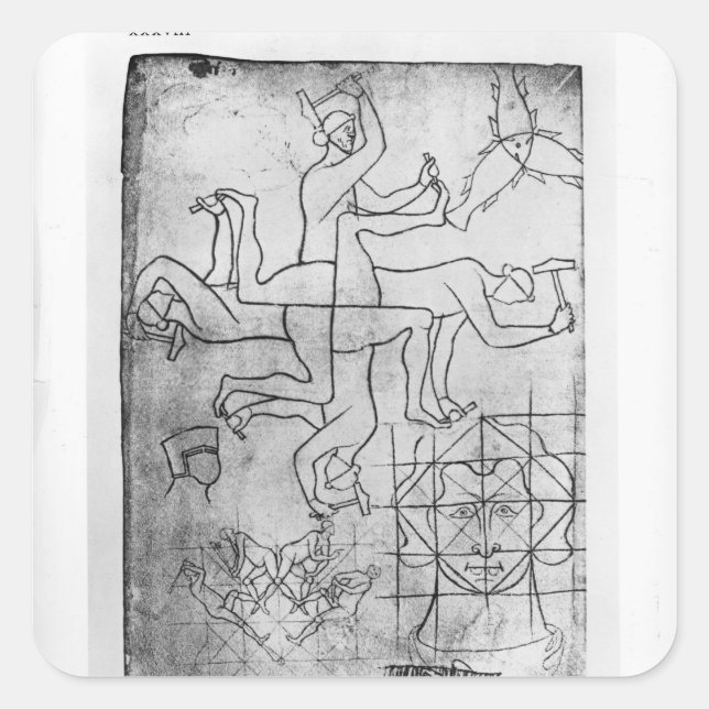 Facsimile copy of Ms Fr Studies of men Square Sticker (Front)