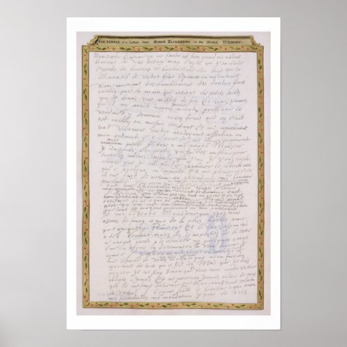 Facsimile of a letter from Elizabeth I to Francois Poster