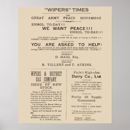 Facsimile  Pages from the Wipers Times 1917 Poster