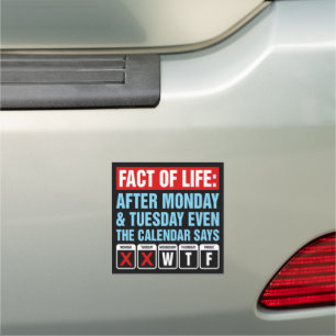 Fact of Life Calendar Says WTF Humor Car Magnet