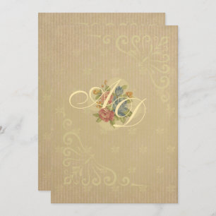 Fade pastel pink tan beige vintage roses wedding invitation