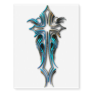 FADE TO AQUA PINSTRIPE CROSS TEMPORARY TATTOOS