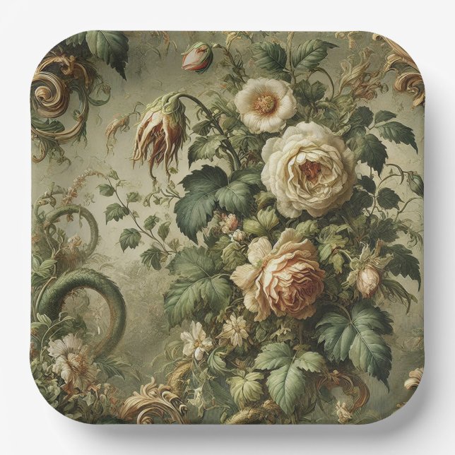 Fade to Grace – Gothic Baroque  Paper Plates (Front)