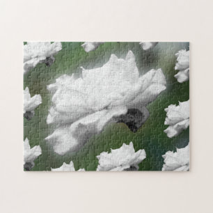 Fade to Green, white rose digital collage Jigsaw Puzzle