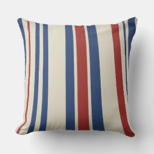 faded abstract Blue white and red stripes Throw Pillow