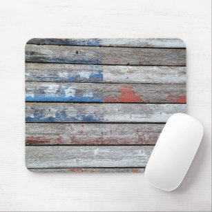 Faded American Flag on Wood Mouse Pad