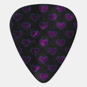 Faded Black And Textured Purple Hearts Guitar Pick