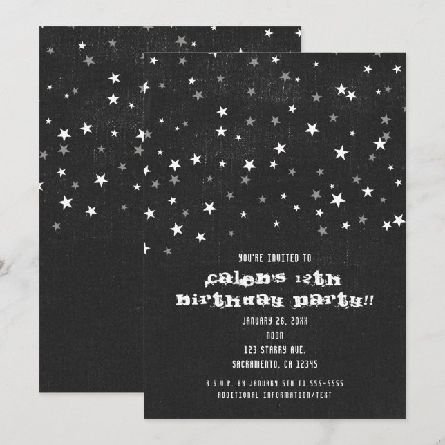 Faded Black Denim Starry Grunge Party Invitations (Front/Back)
