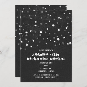 Faded Black Denim Starry Grunge Party Invitations