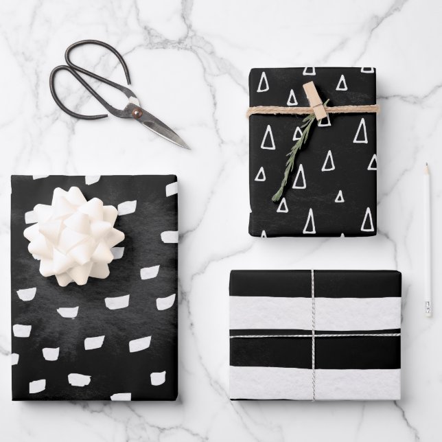 Faded Black White Doodle Shape Wrapping Paper Sheets (Front)