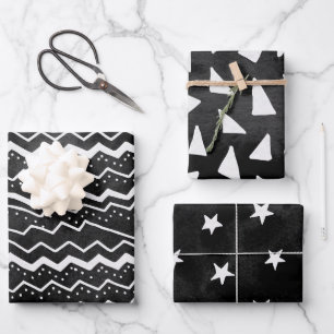 Faded Black White Doodle Stars Wrapping Paper Sheets