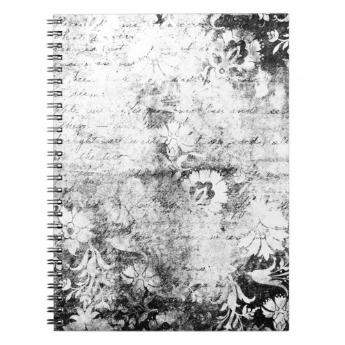 Faded Black  White Flowers Notebook