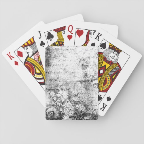 Faded Black  White Flowers Playing Cards