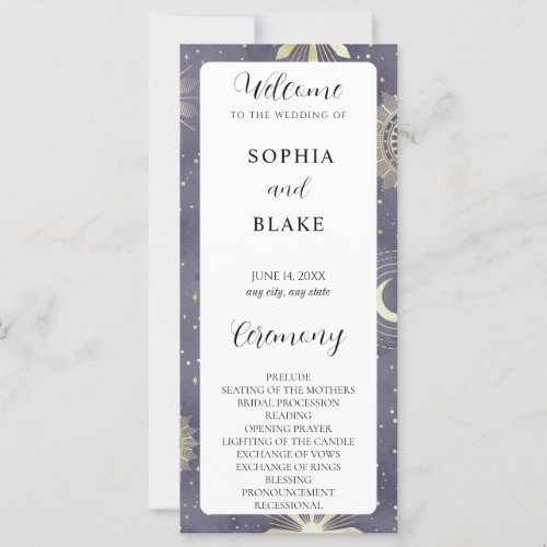 Faded Blue and Gold Celestial Wedding Program