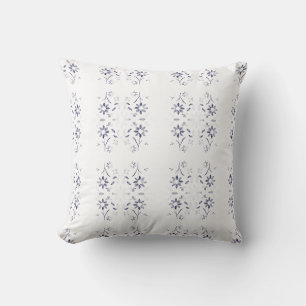 Faded Blue and White Floral Pattern Throw Pillow