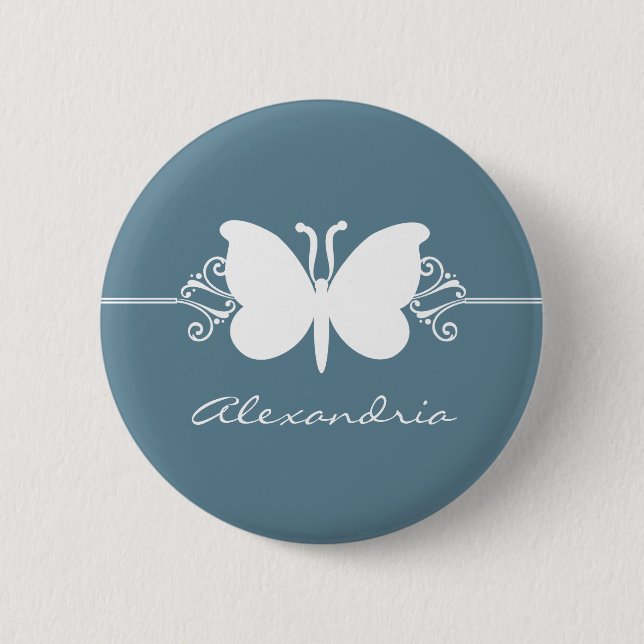 Faded Blue Butterfly Swirls Button (Front)