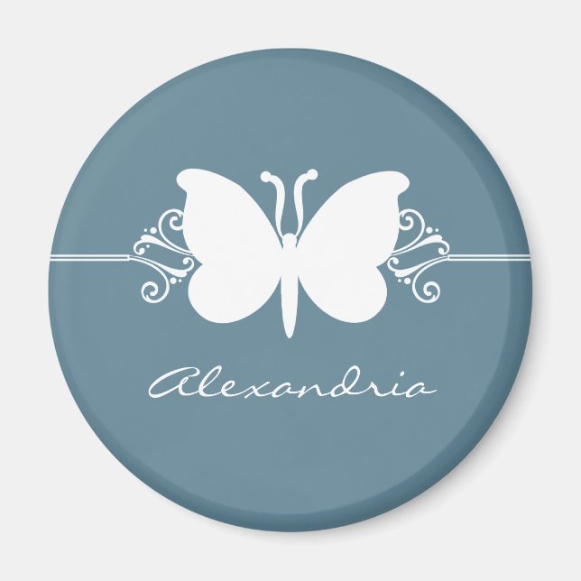 Faded Blue Butterfly Swirls Magnet (Front)