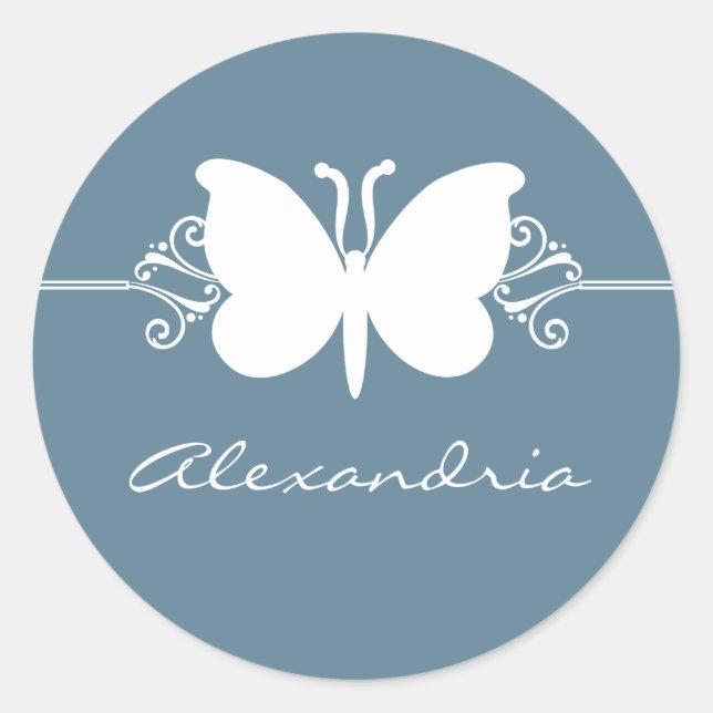 Faded Blue Butterfly Swirls Stickers (Front)