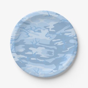 Faded Blue Camo Paper Plates